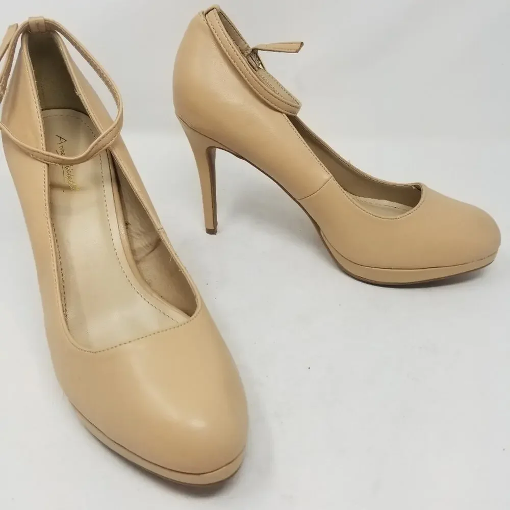 Anne‎ Michelle Tan Platform Stilettos Ankle Strap Heels Round Toe Size 10